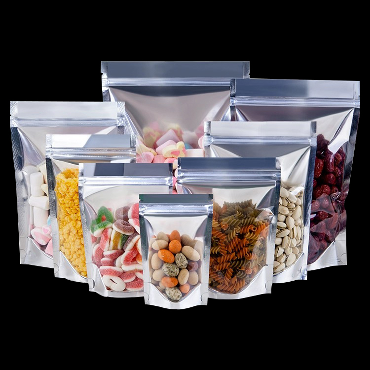 Front Clearly Transparent Back Aluminized  Zipper Stand-up Pouches