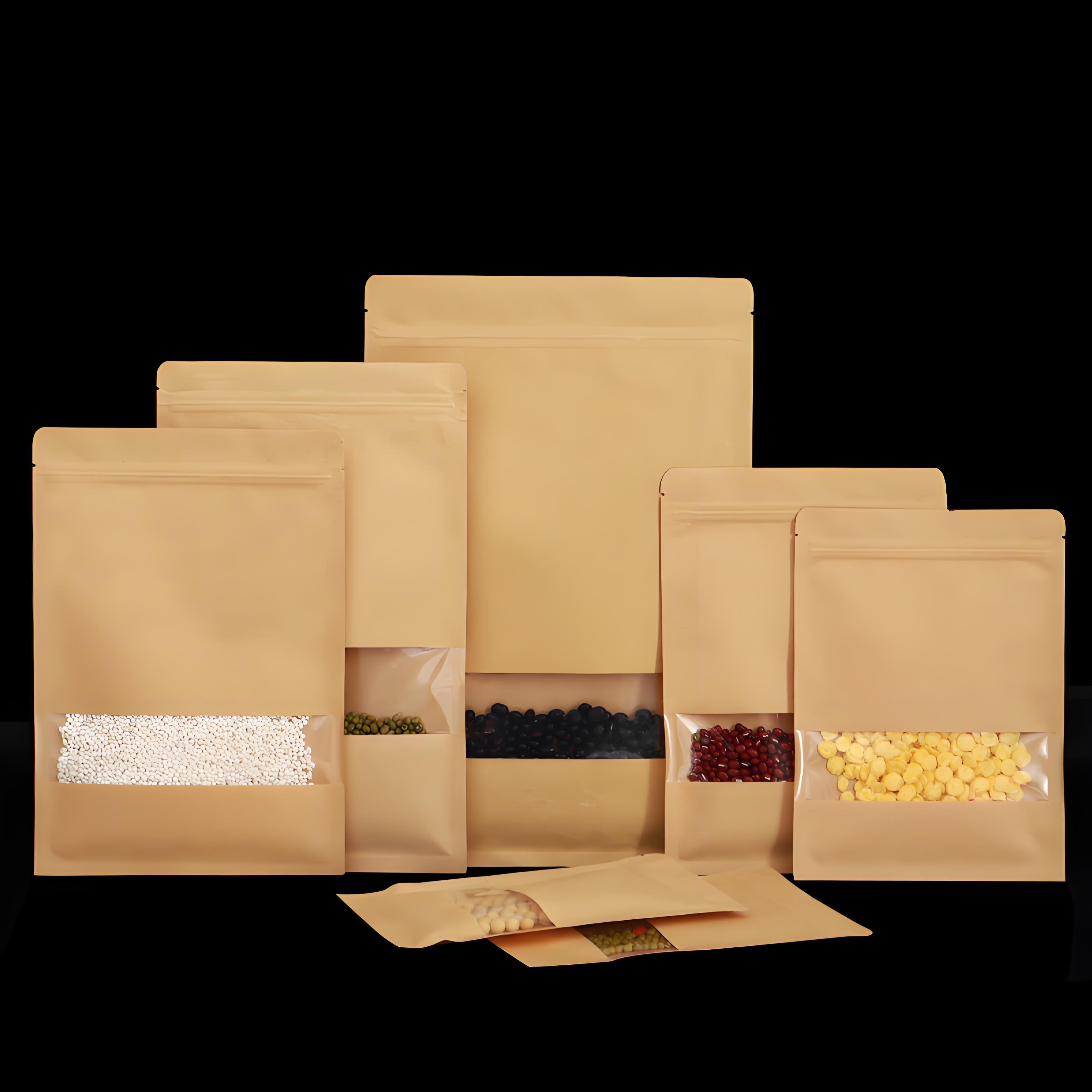 Kraft Paper Windowed  3 Sealed Zipper Pouches